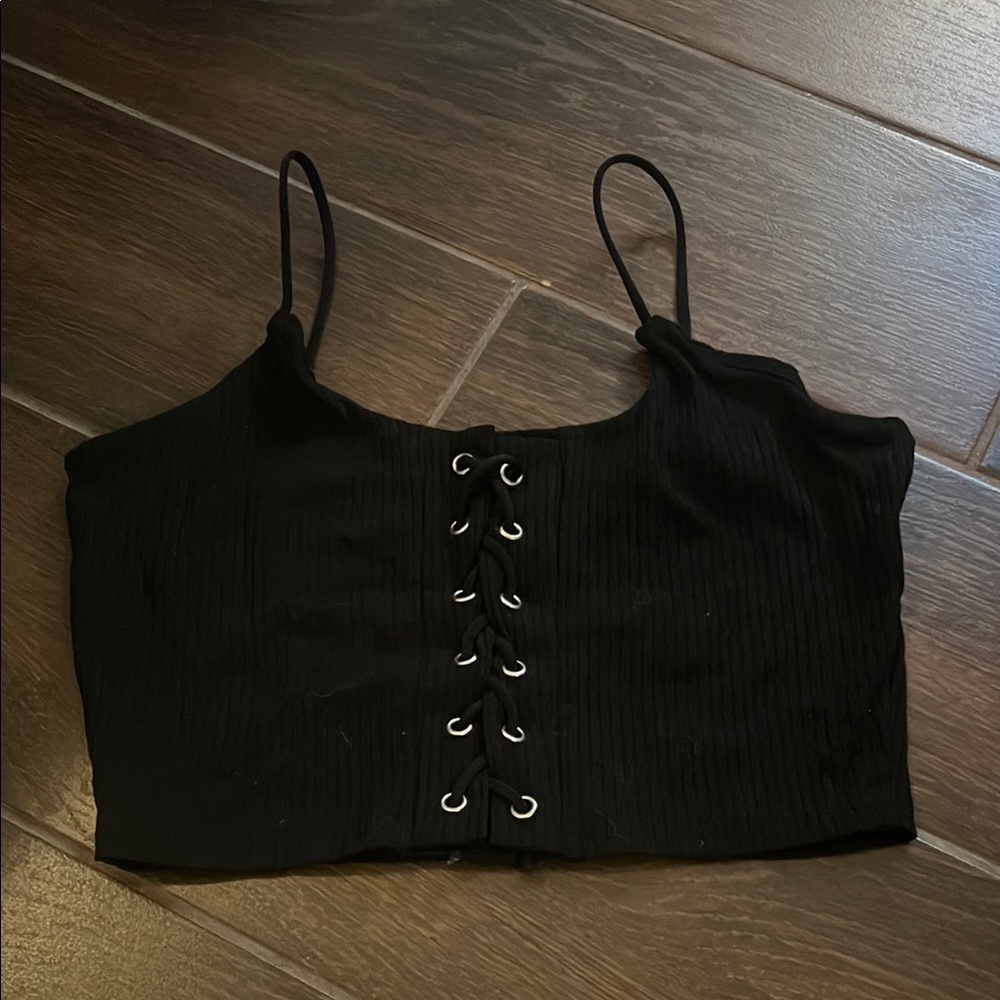 Black Lace-Up Women's Top